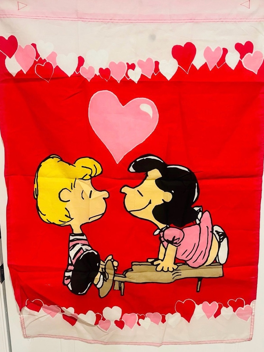 Lucy & Schroeder at Piano 2 Sided Flag Peanuts Gang Vintage Valentine 29" x 41"